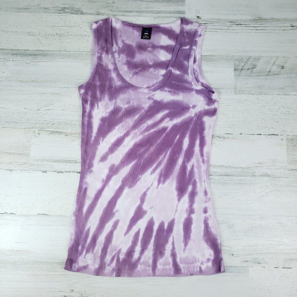 NWOT Point Sportswear Ribbed Tie Dye Lavender Purple Streak Tank Top Size Small